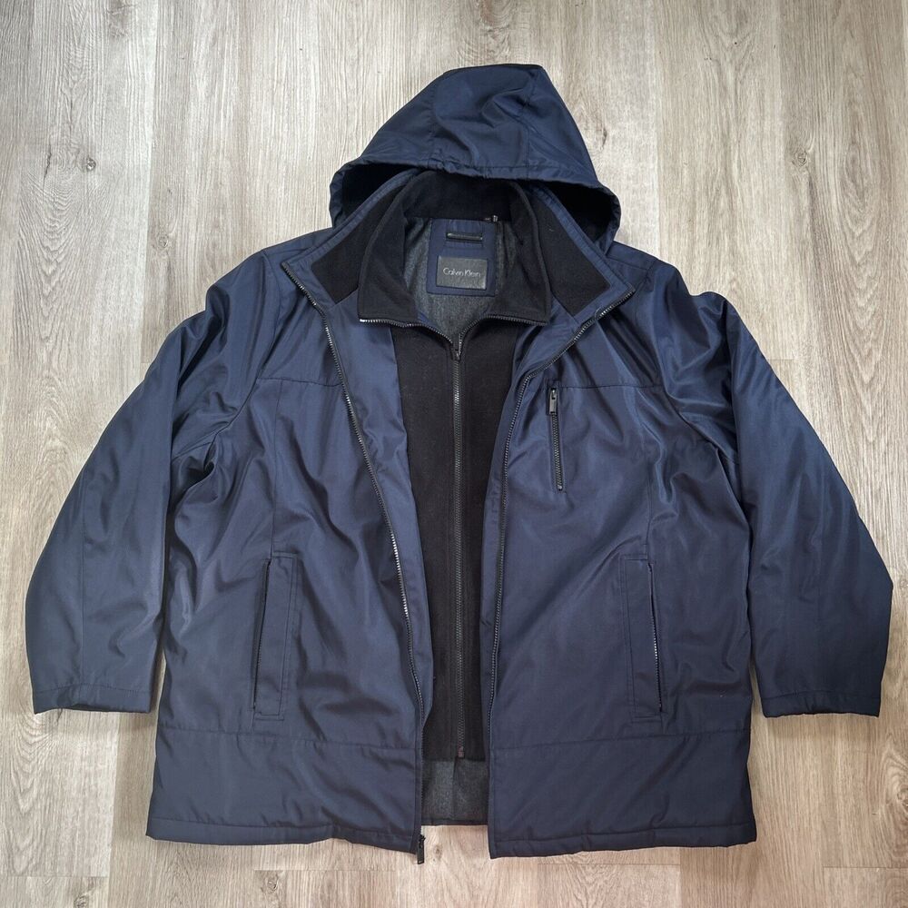 Calvin Klein Mens XXL Double Zip Water Resistant Blue Poly Winter Coat Jacket